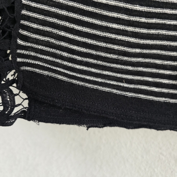 Free People Linen Blend Crochet Love Me Do Blouse Top Sz M Stripe Oversize - Picture 10 of 16